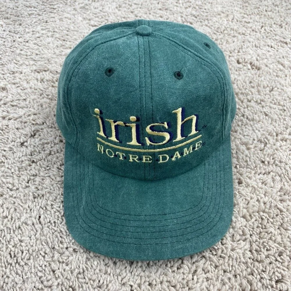 Vtg Notre Dame Fighting Irish Hat University Square Green Strapback Cap USA Made